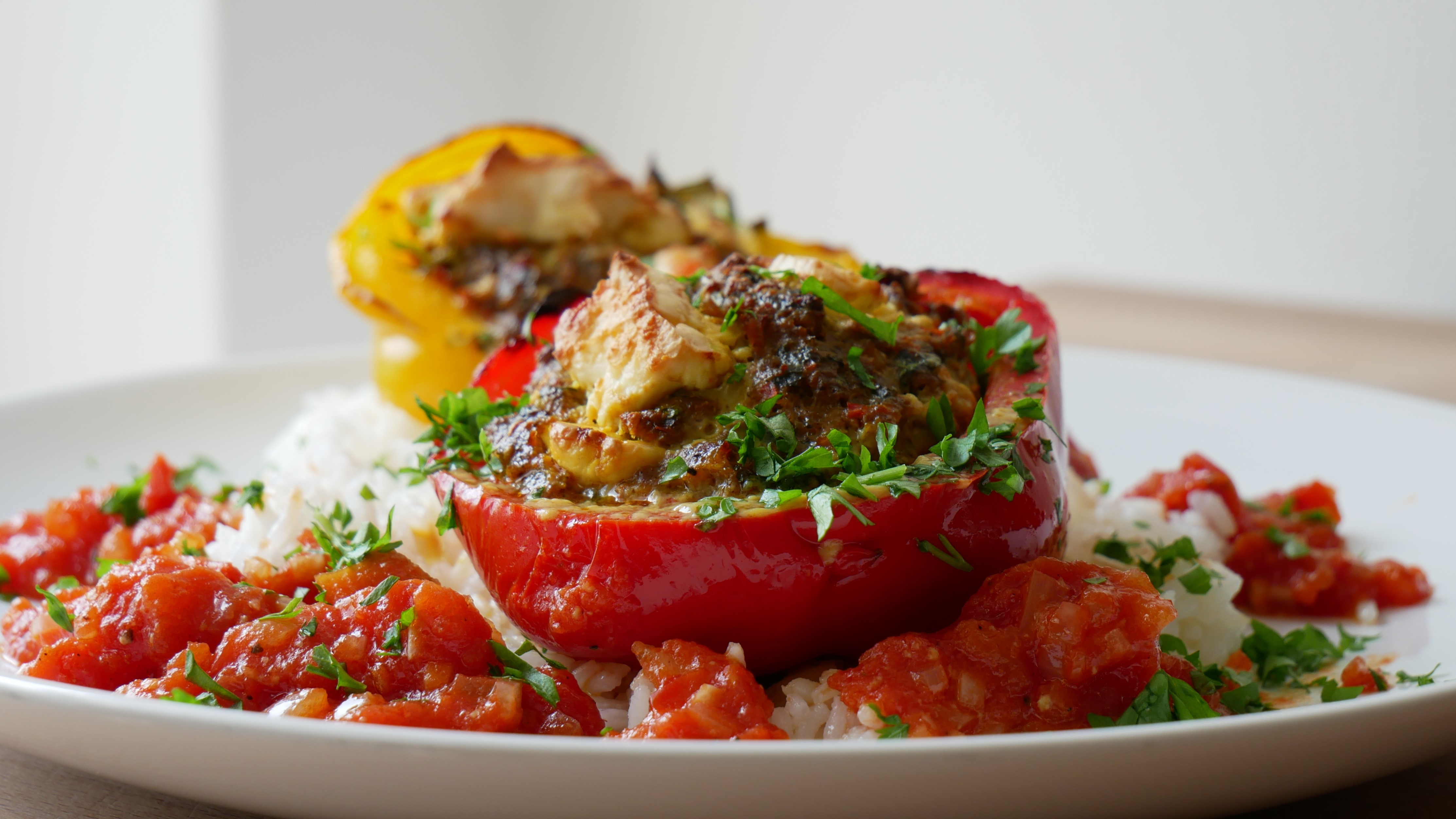 Stuffed Peppers with Ground Beef & Feta Cheese