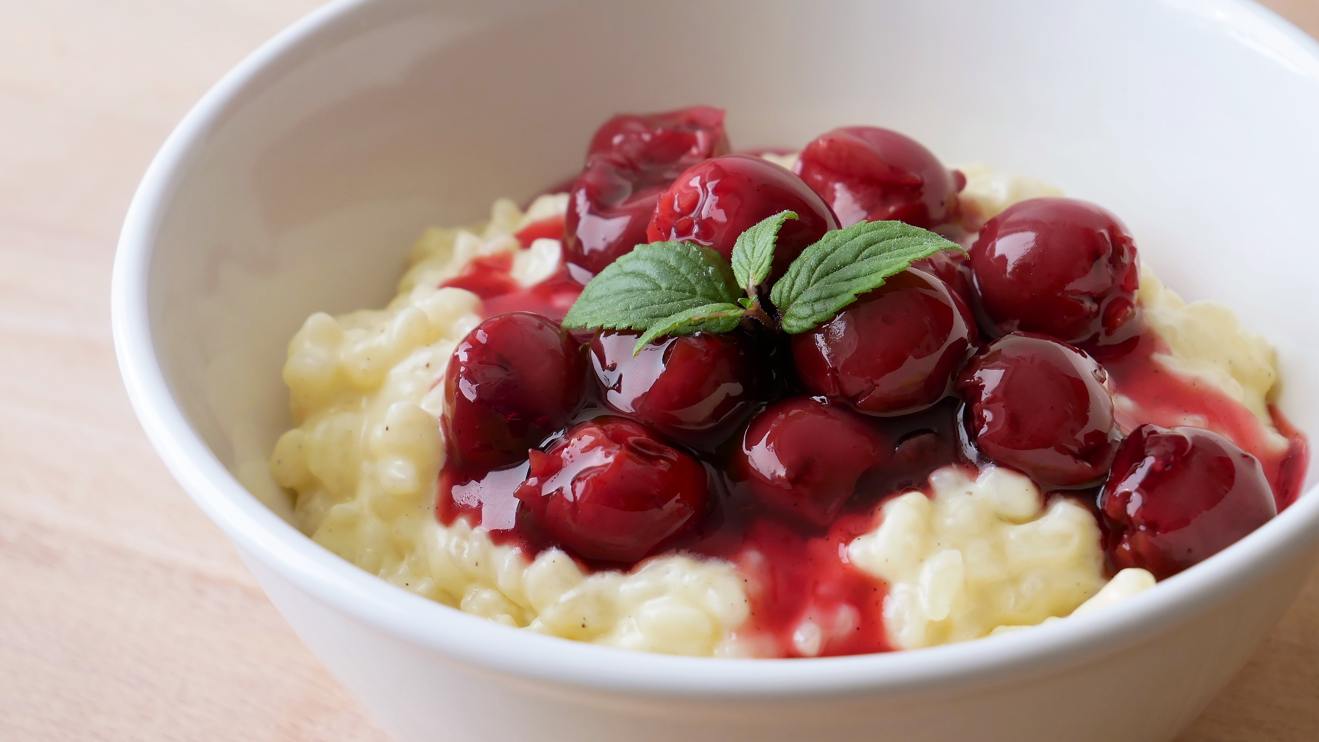 Rice Pudding with Hot Cherries