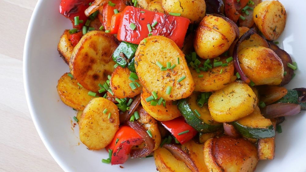 Veggie Stir-Fry with Roasted Potatoes