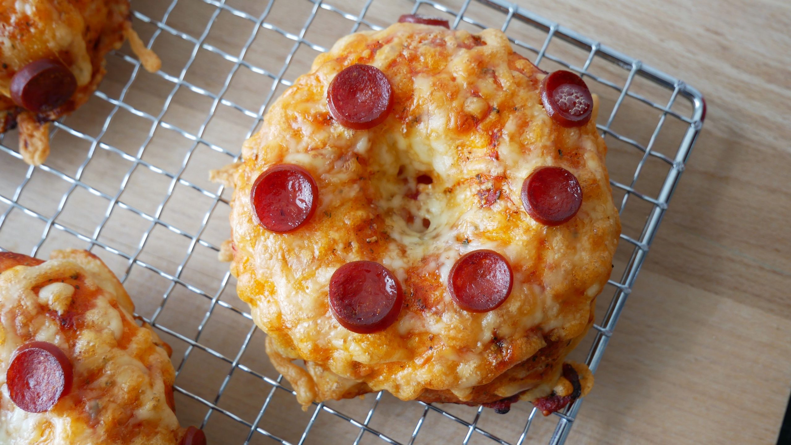 Baking Pizza Bagels with Salami
