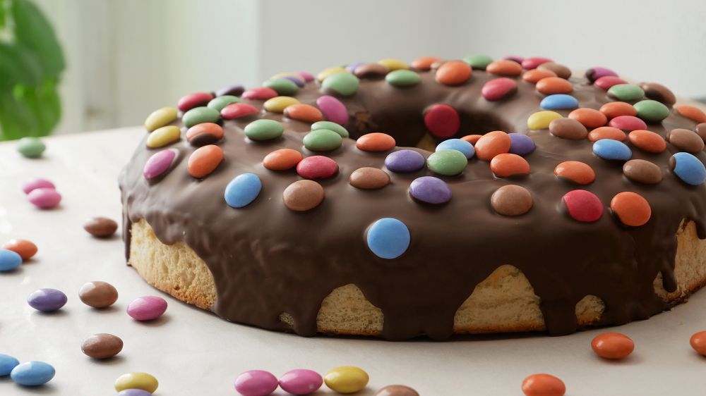 Homemade Giant Doughnut with Chocolate & Smarties