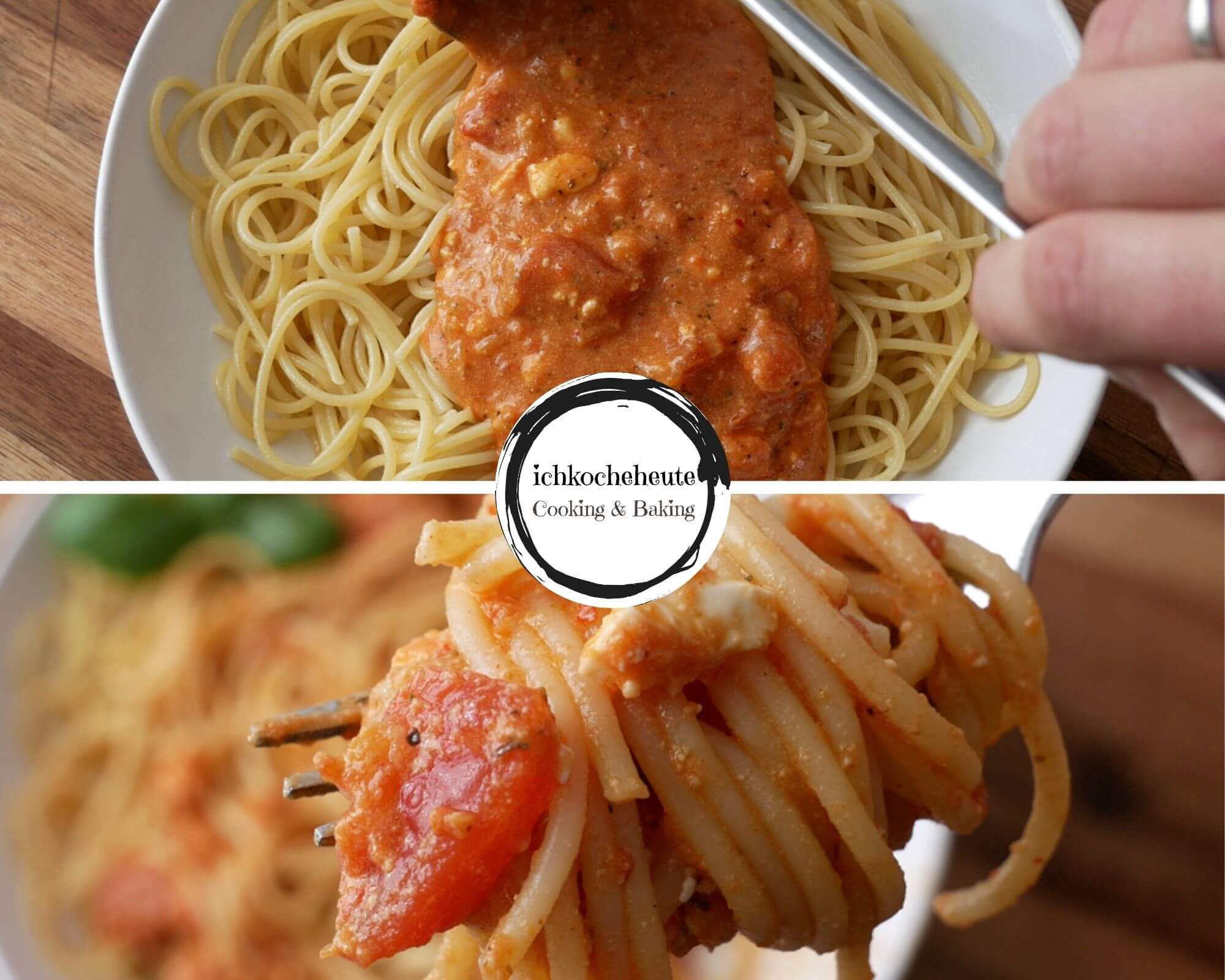 Serving Spaghetti with Tomato & Feta Sauce