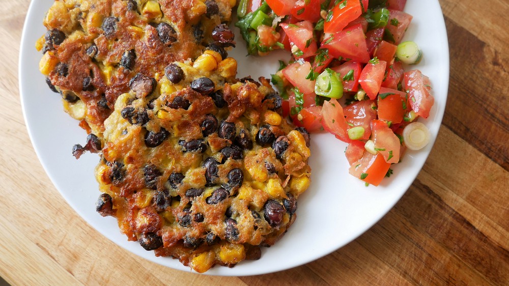 Tex Mex Fritters with Corn, Beans & Tomato Salsa