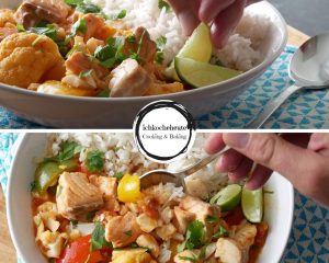 Fisch Curry mit Blumenkohl & Paprika Servieren