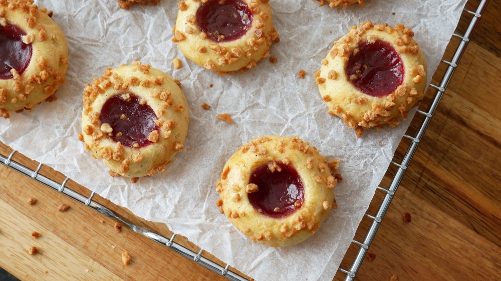 Jam Filled Thumbprint Cookies with Brittle
