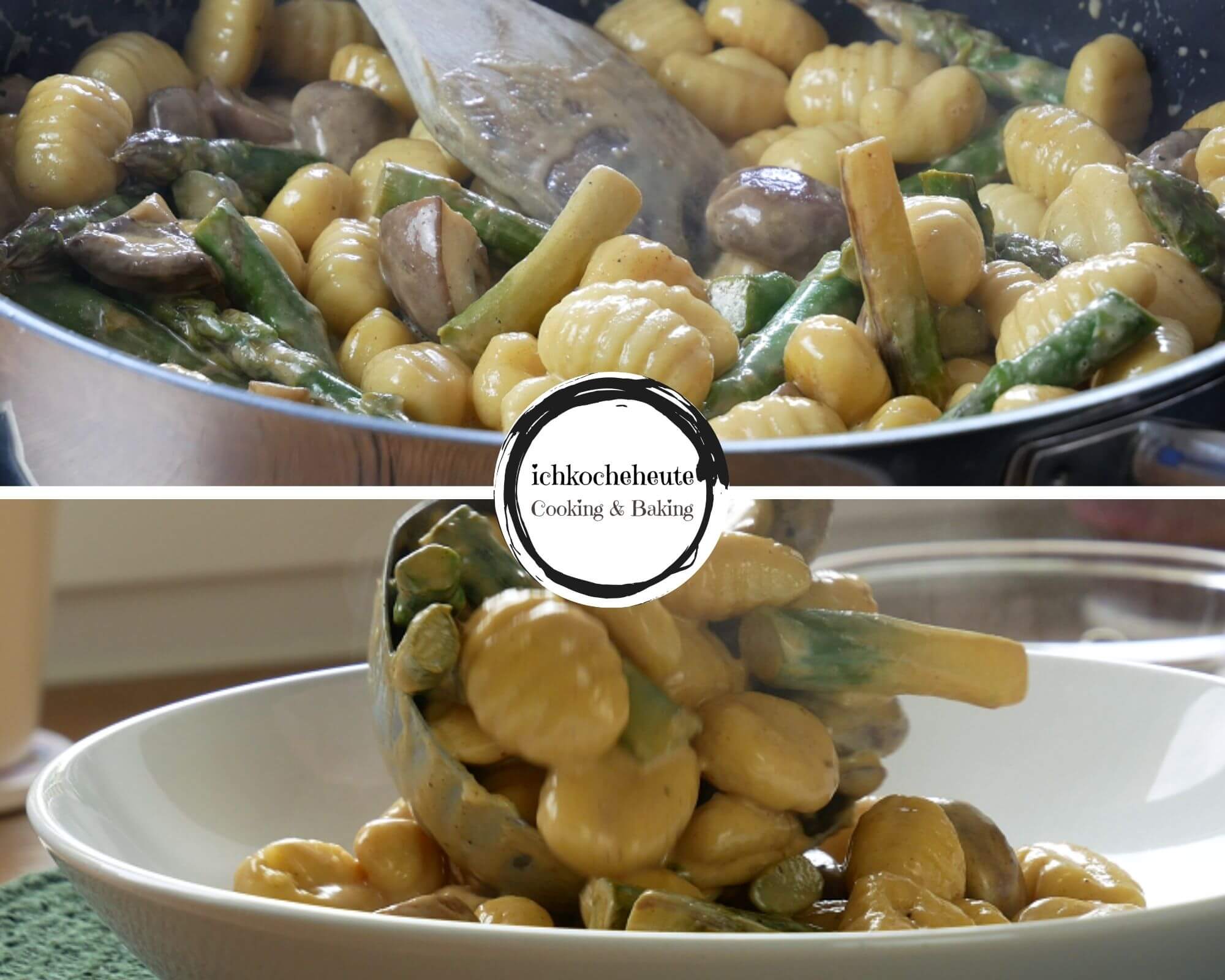 Serving Simple Gnocchi Stir Fry with Asparagus & Mushrooms