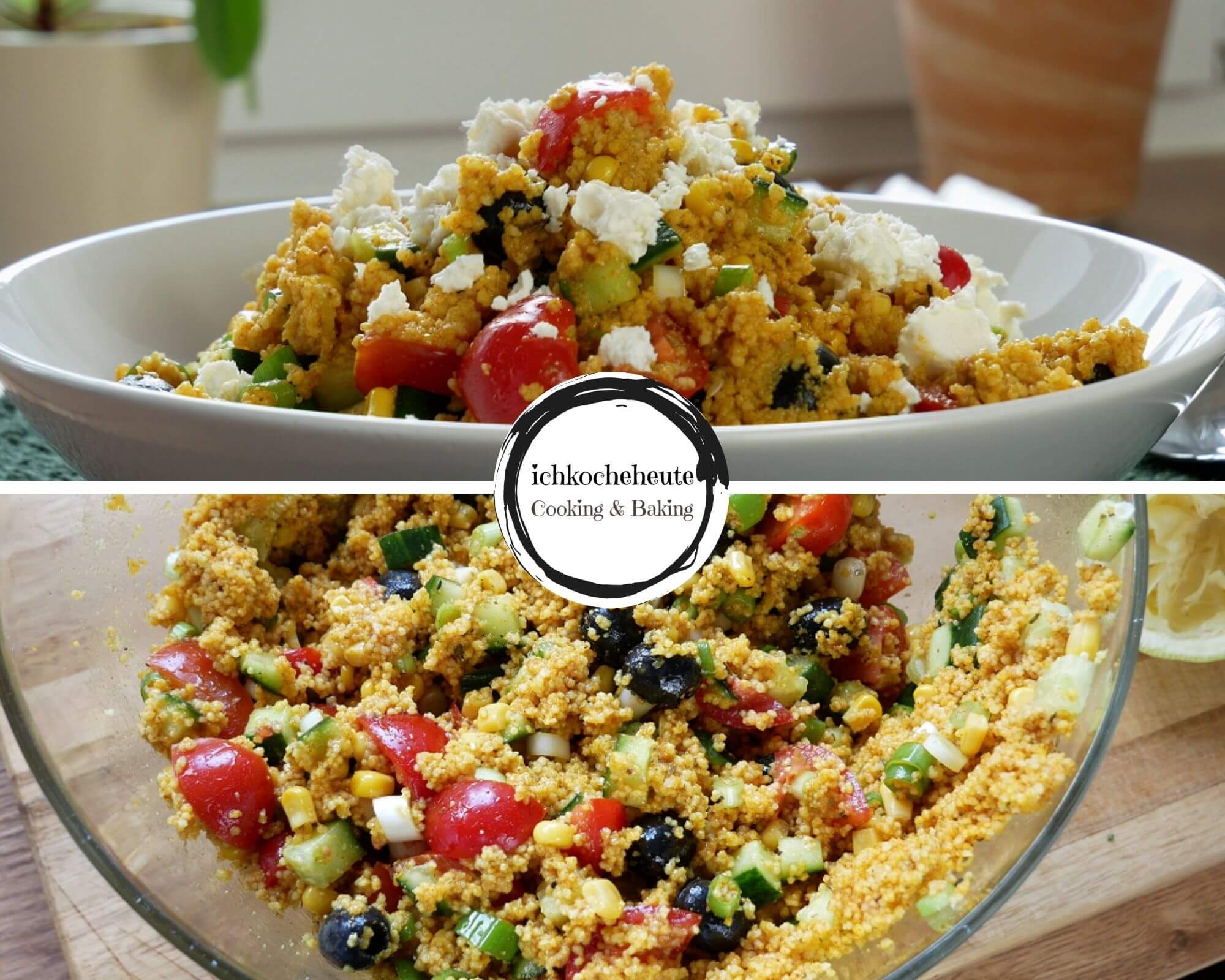 Serving Couscous Salad with Veggies & Feta Cheese