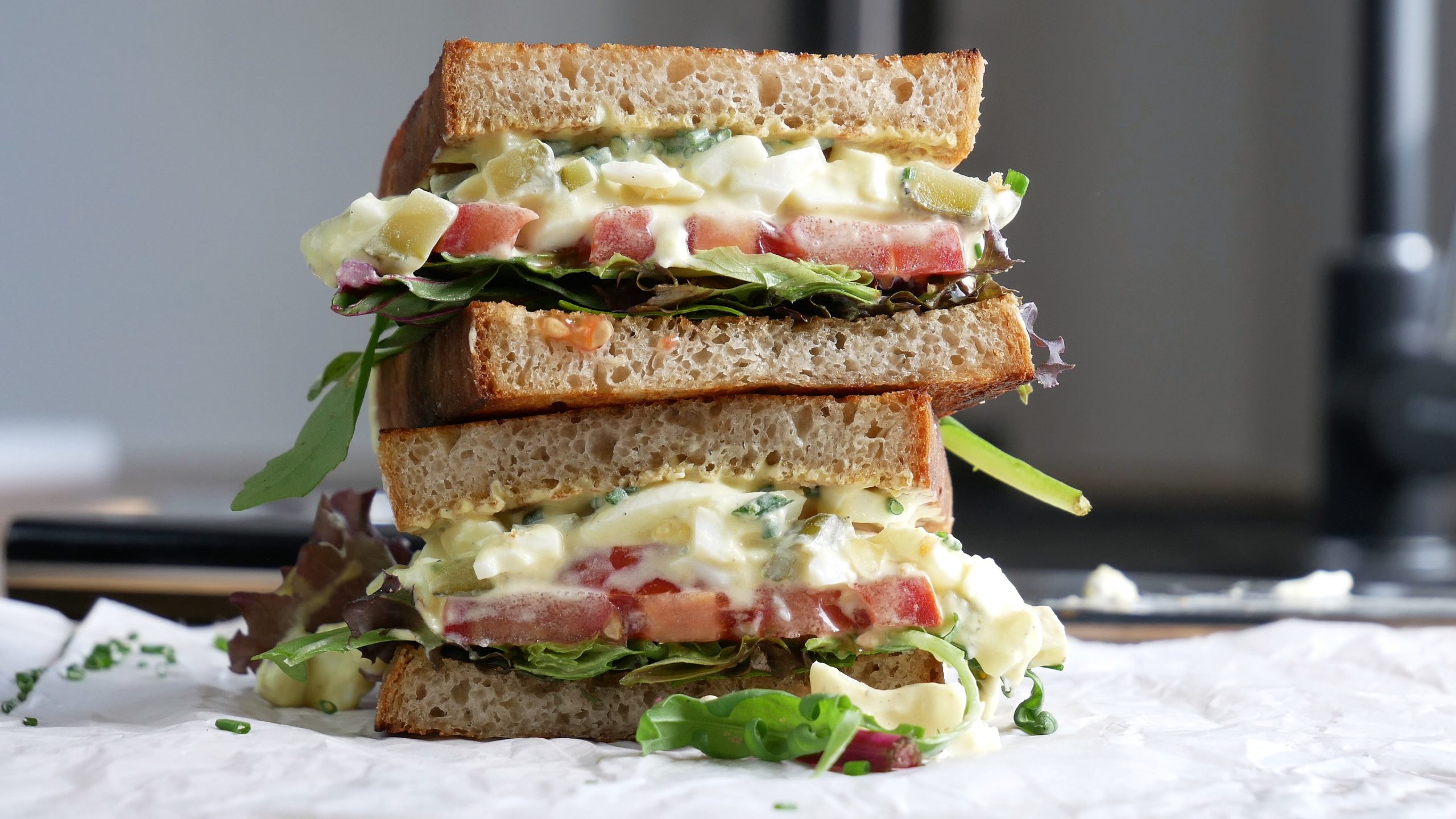 Egg Salad Sandwiches with Tomatoes & Salad