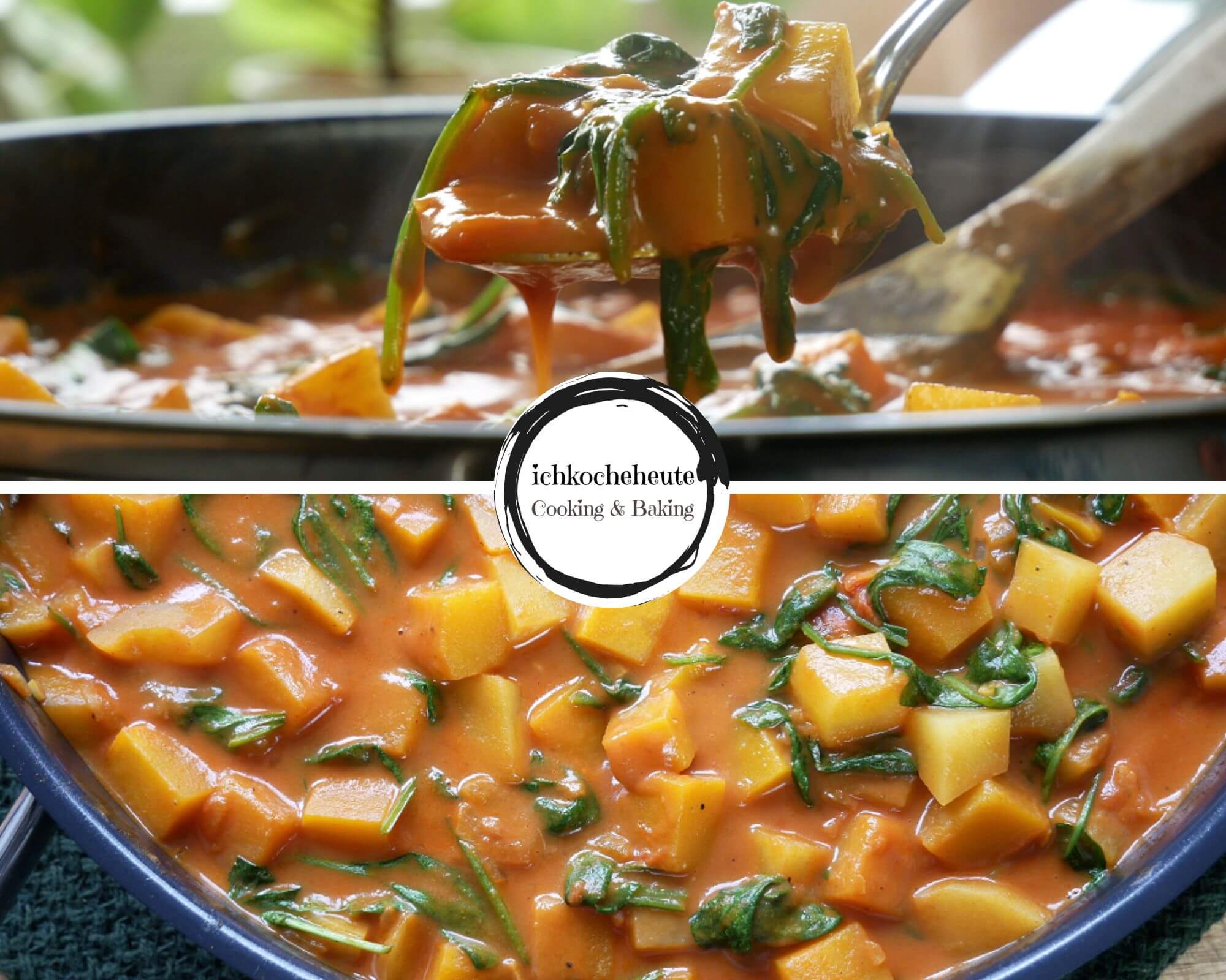 Serving Pumpkin Potato Curry with Spinach