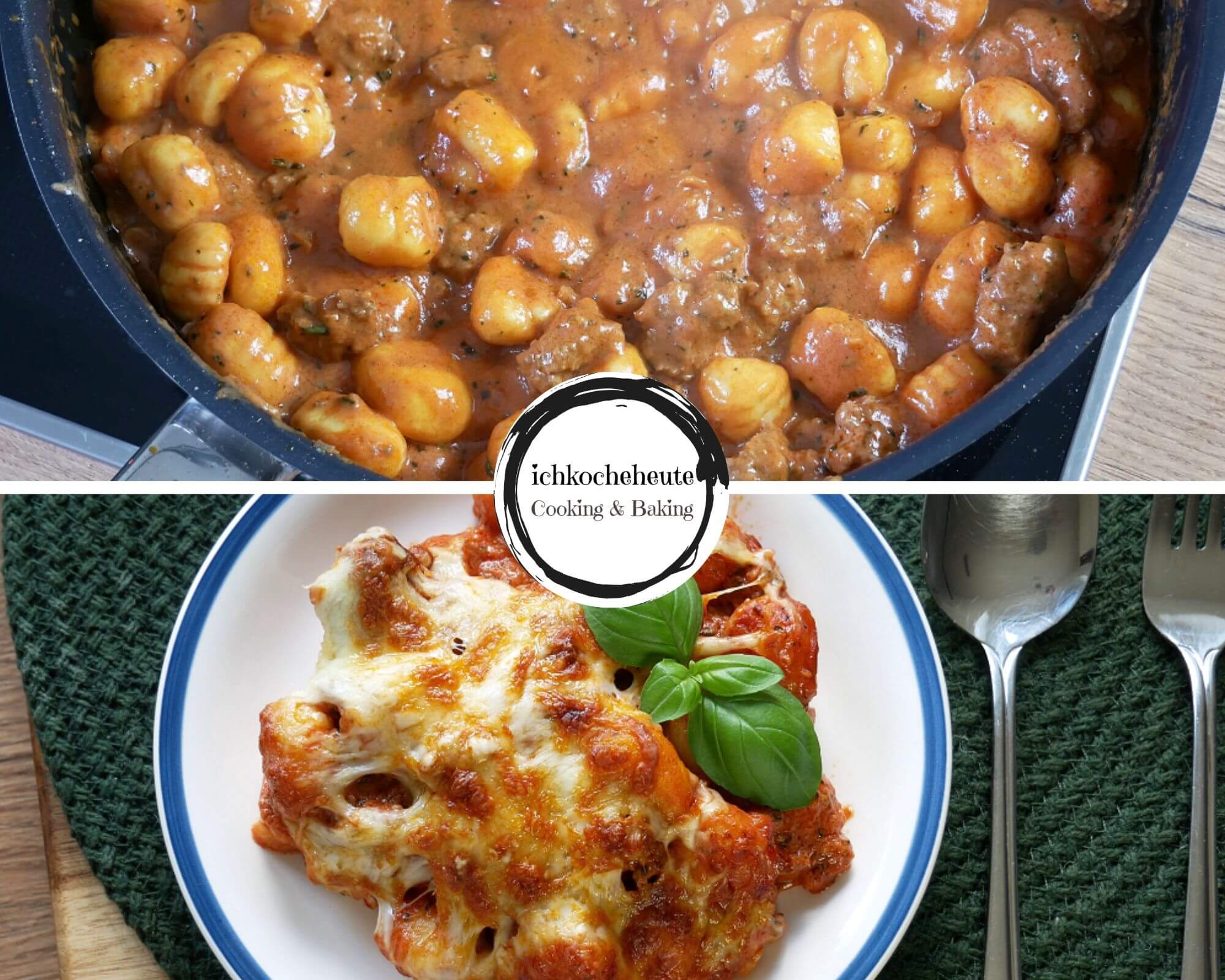 Serving Oven Baked Gnocchi with Meat Sauce