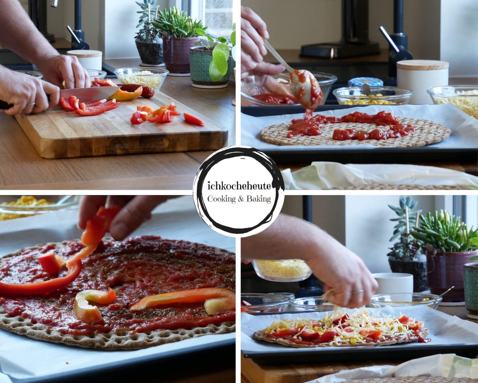 Schnelle Knäckebrot Pizza mit Paprika, Mais &amp; Salami - ichkocheheute.de