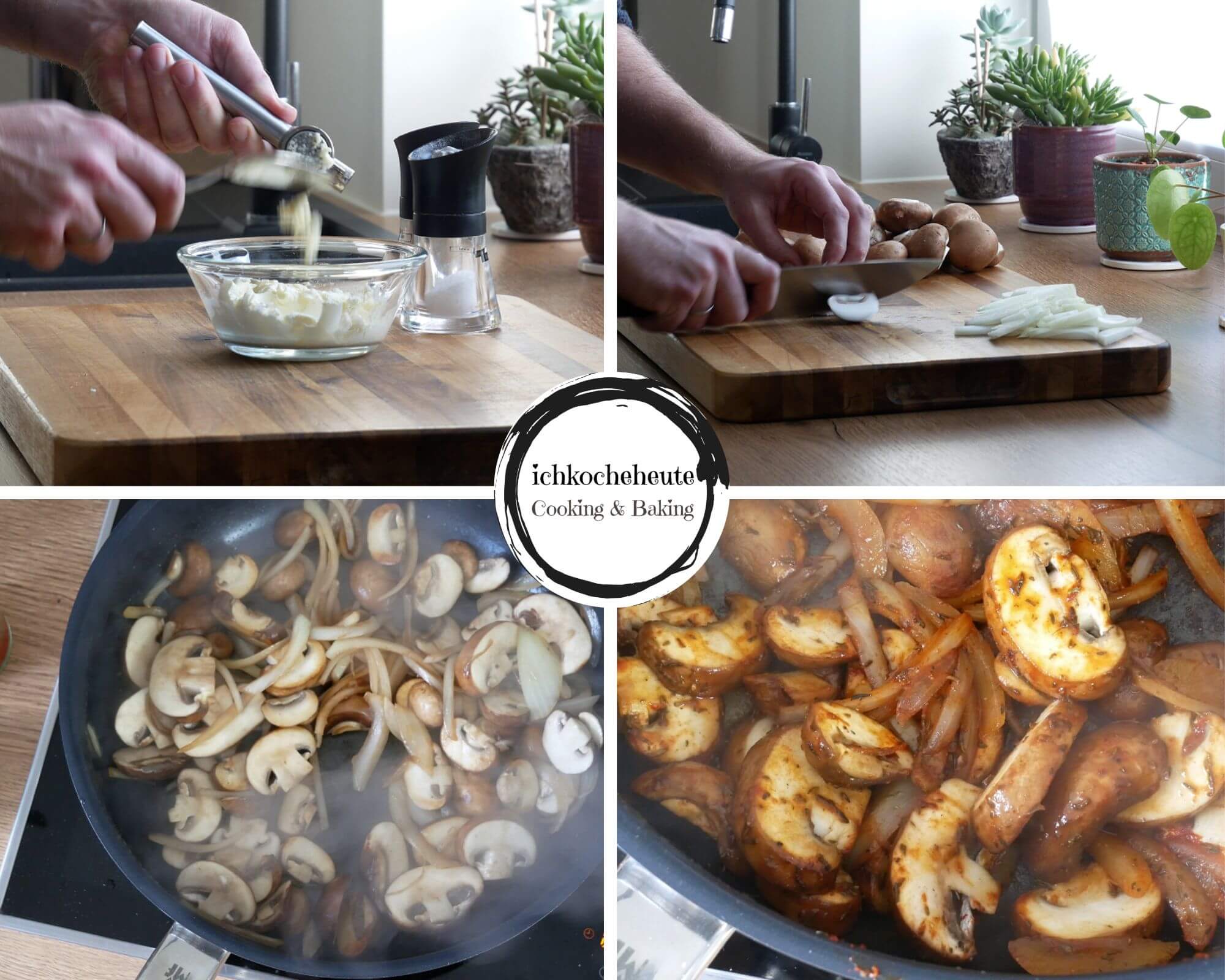 Preparing Garlic Cream & Frying Mushrooms