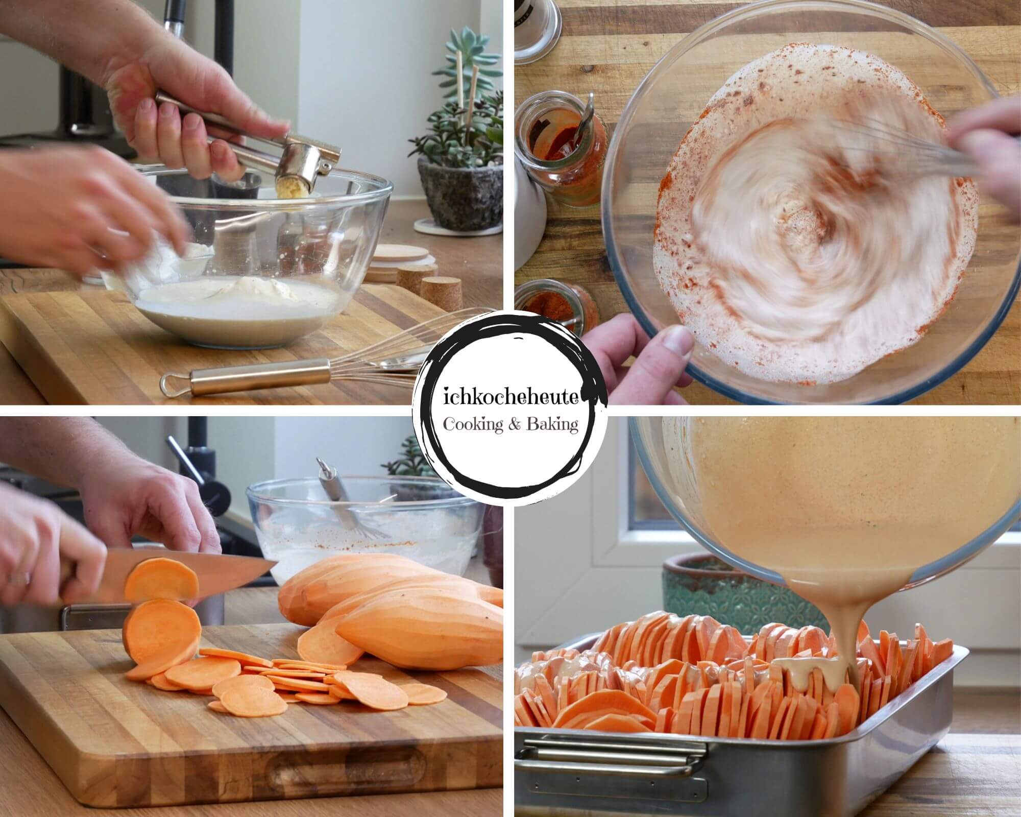 Preparing Sweet Potato Bake with Bacon Bits