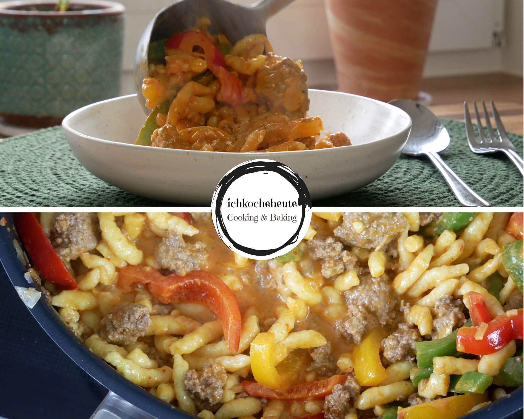 Serving Creamy Spaetzle Stir-Fry with Paprika & Ground Meat