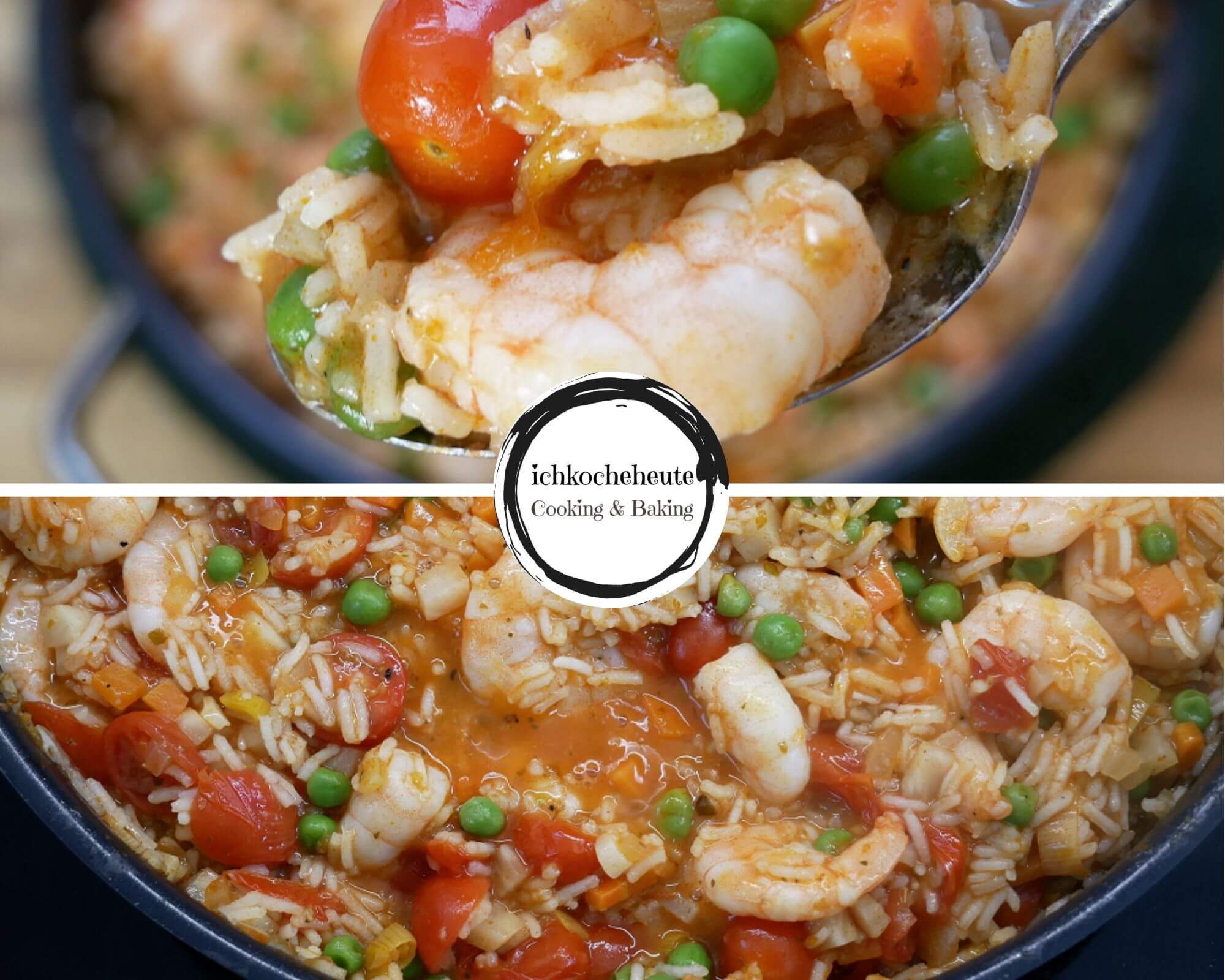 Serving One Pot Rice with Shrimps, Tomatoes & Peas