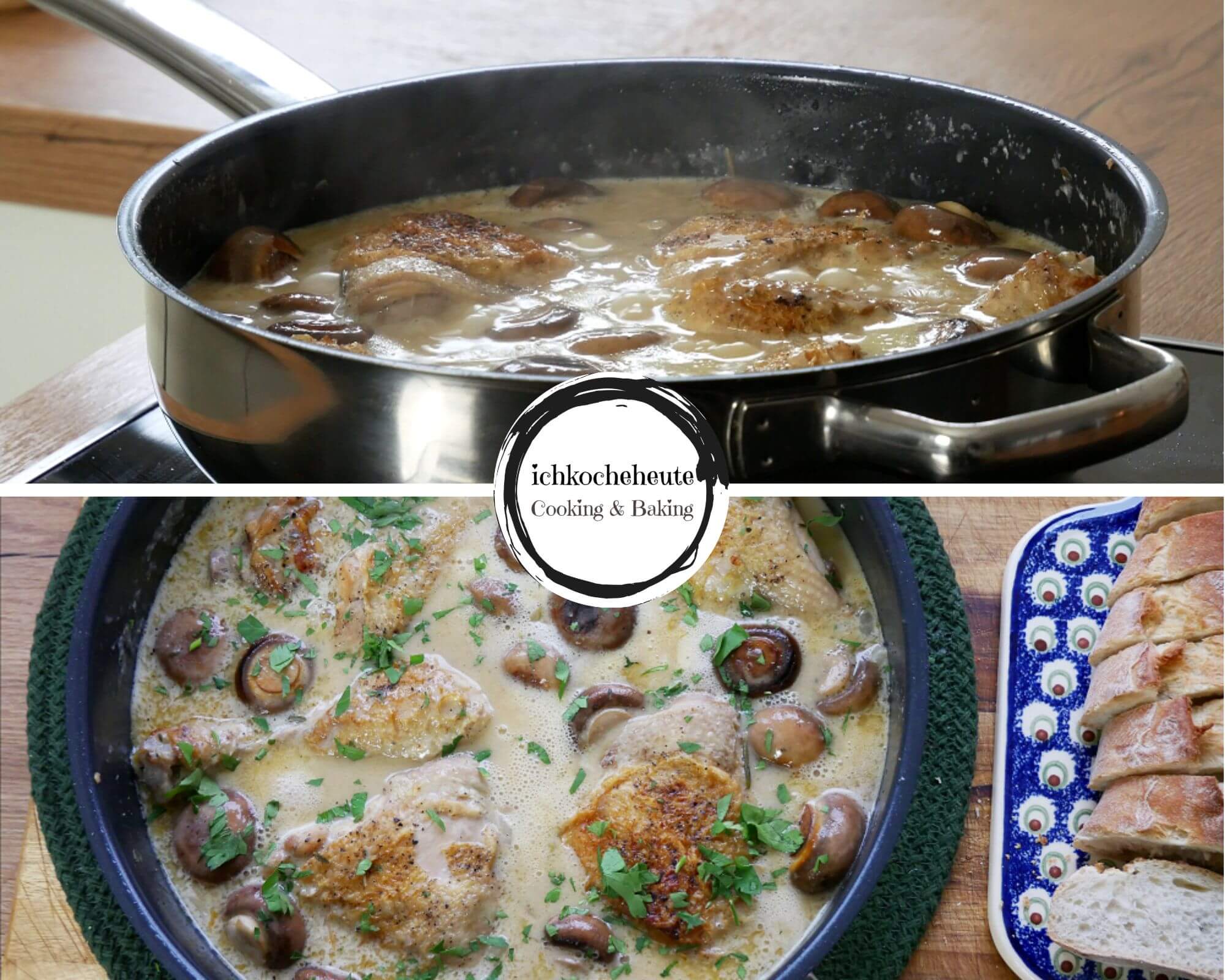 Serving Chicken Thighs with Mushrooms & Creamy White Wine Sauce