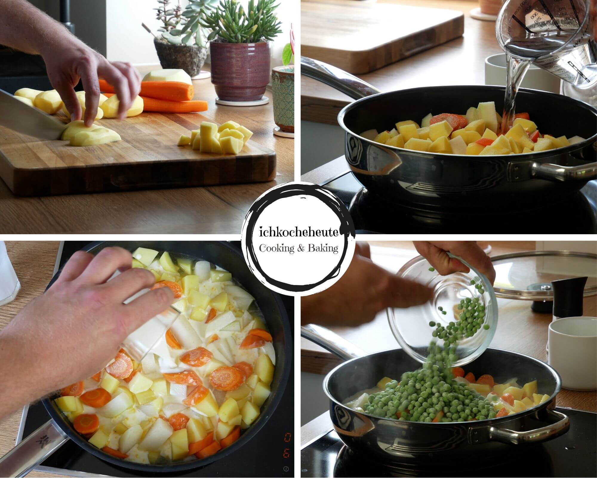 Preparations & Cooking Simple Potato Stiry Fry with Carrots, Kohlrabi & Peas