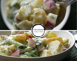 Kartoffel Gurken Salat mit Radieschen Servieren