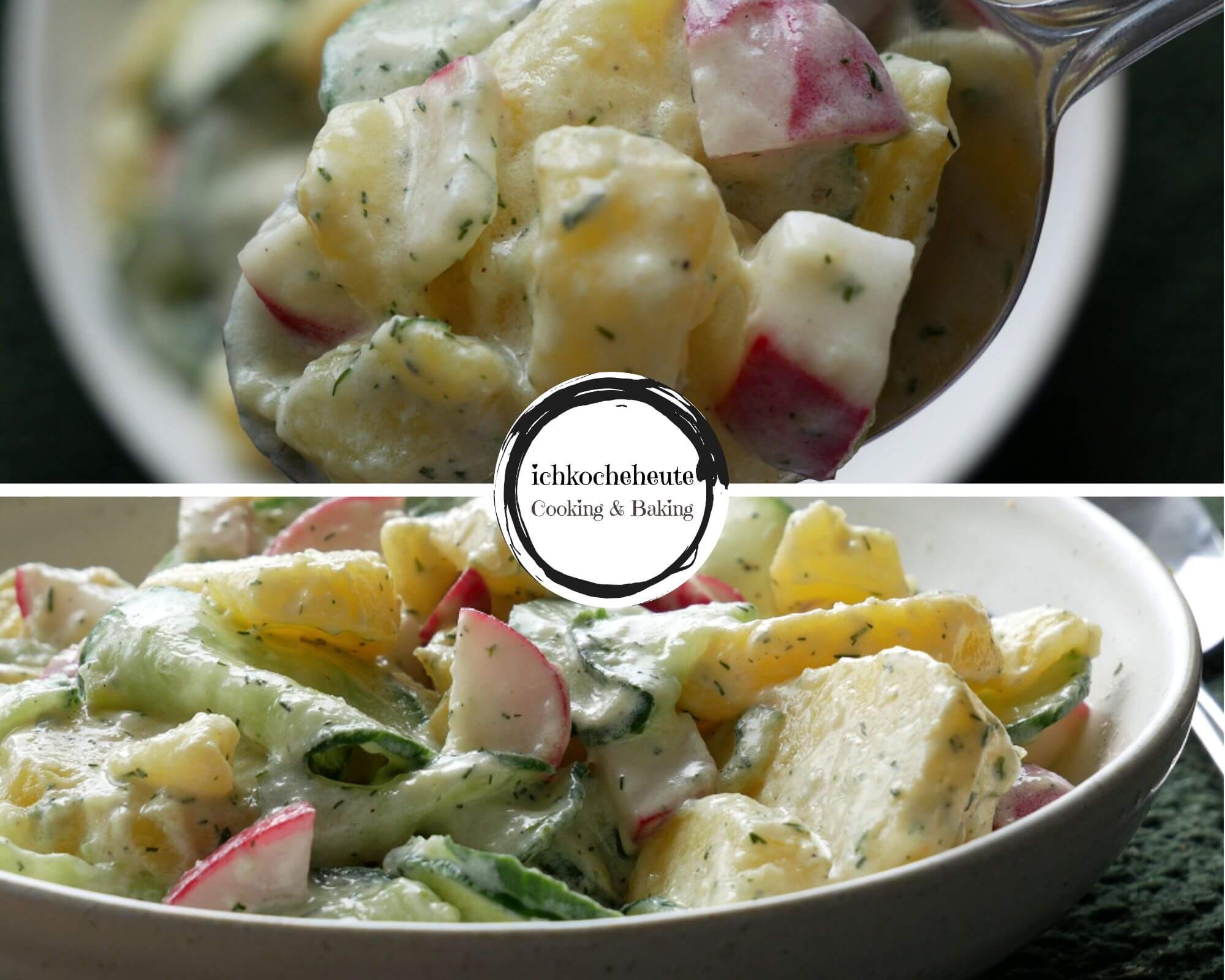 Serving Potato Cucumber Salad with Radishes