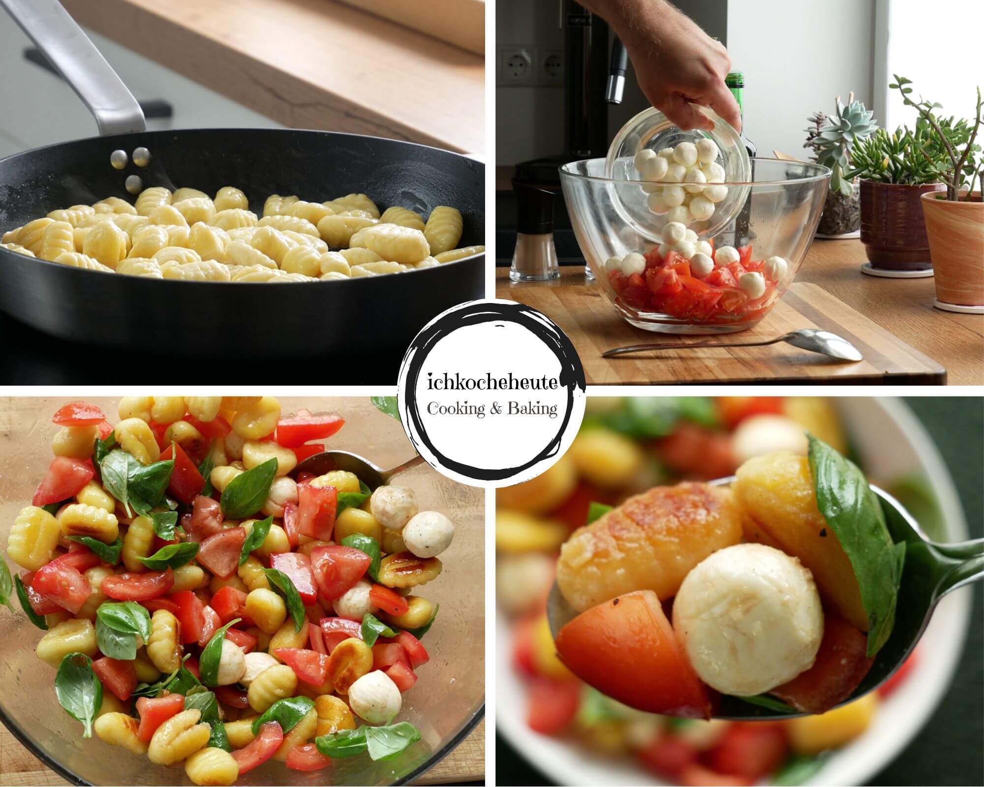 Gnocchi Salat mit Tomaten & Mozzarella Zubereiten & Servieren