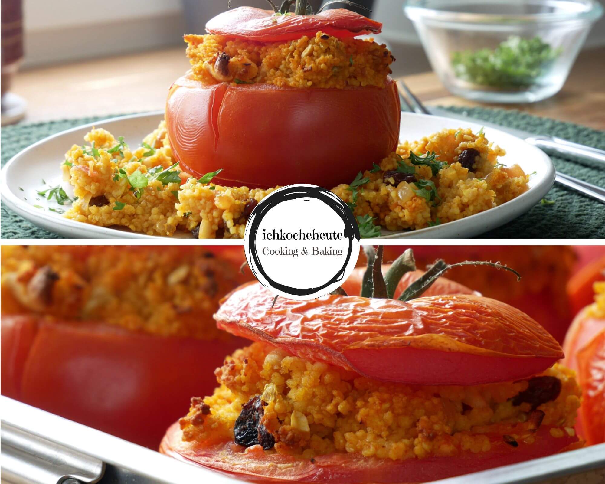 Gefüllte Tomate mit Couscous & Feta Servieren