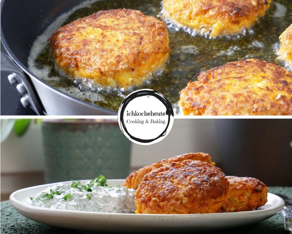 Möhren Feta Bratlinge mit Kräuterquark - ichkocheheute.de