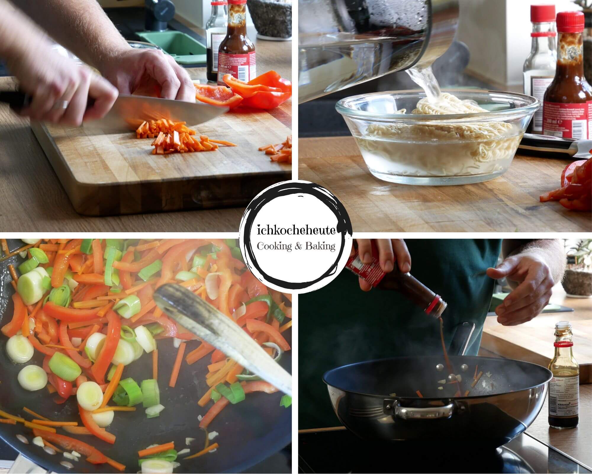 Preparations for Mie Noodle Wok Stir-Fry with Hoisin Sauce