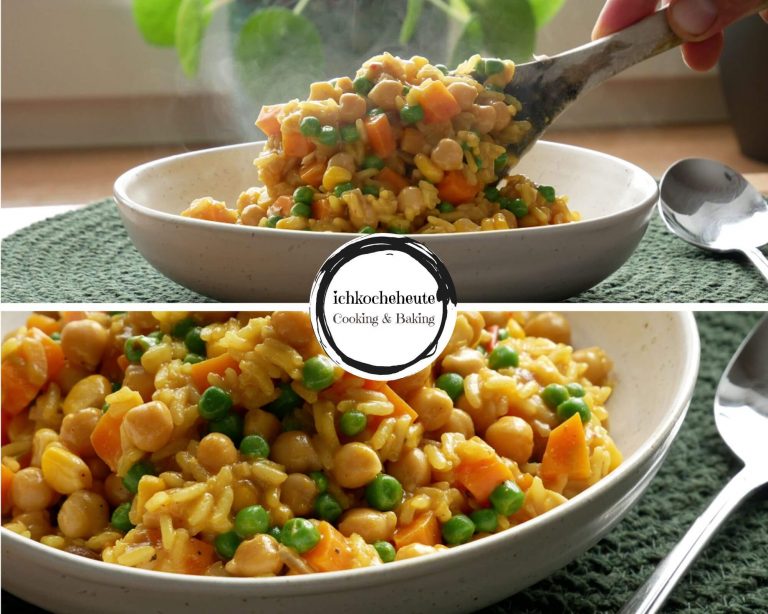 Schnelle Reispfanne mit Gemüse &amp; Kichererbsen (Vegan) - ichkocheheute.de