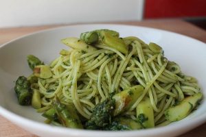 Spaghetti mit Bärlauchpesto & grünem Spargel