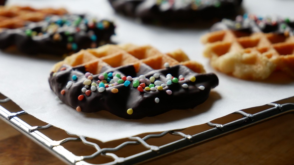 Baking Waffle Cookies with Chocolate
