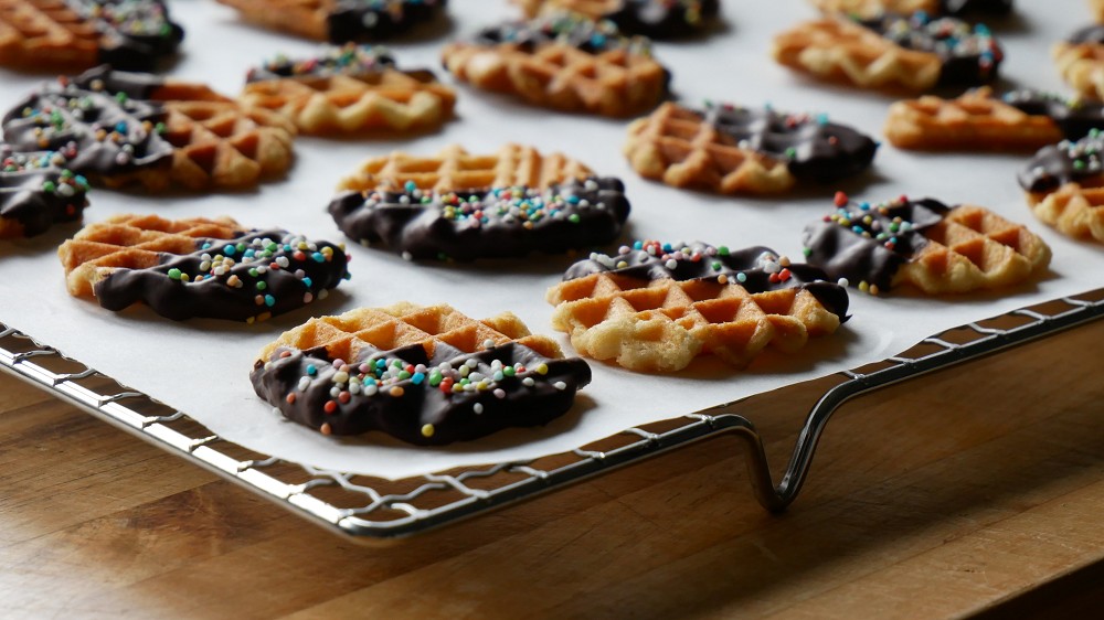 Baking Waffle Cookies with Chocolate