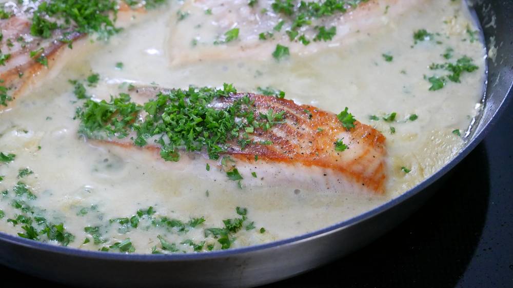 Fried Salmon with Mustard Sauce