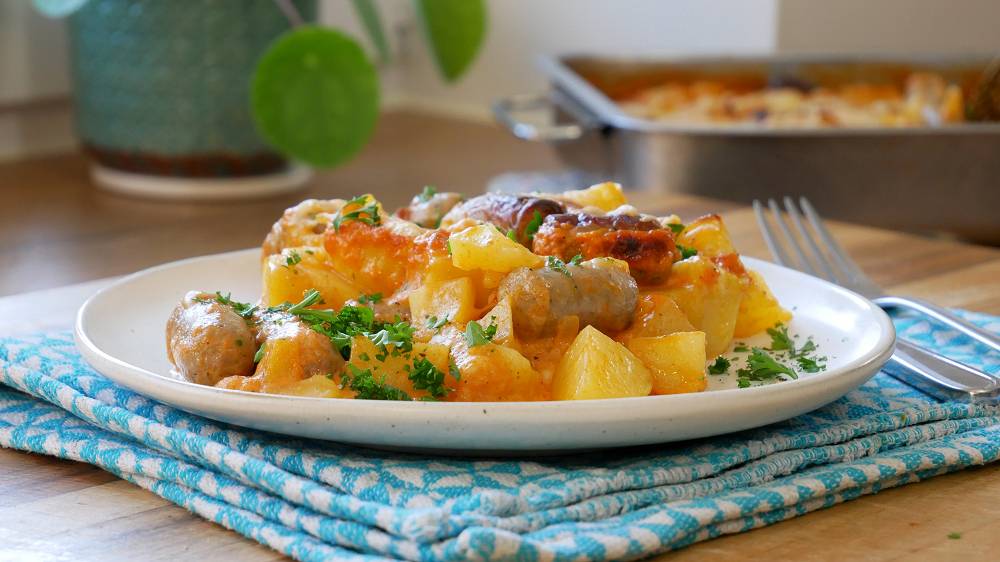 Simple Potato Bake with Sausages