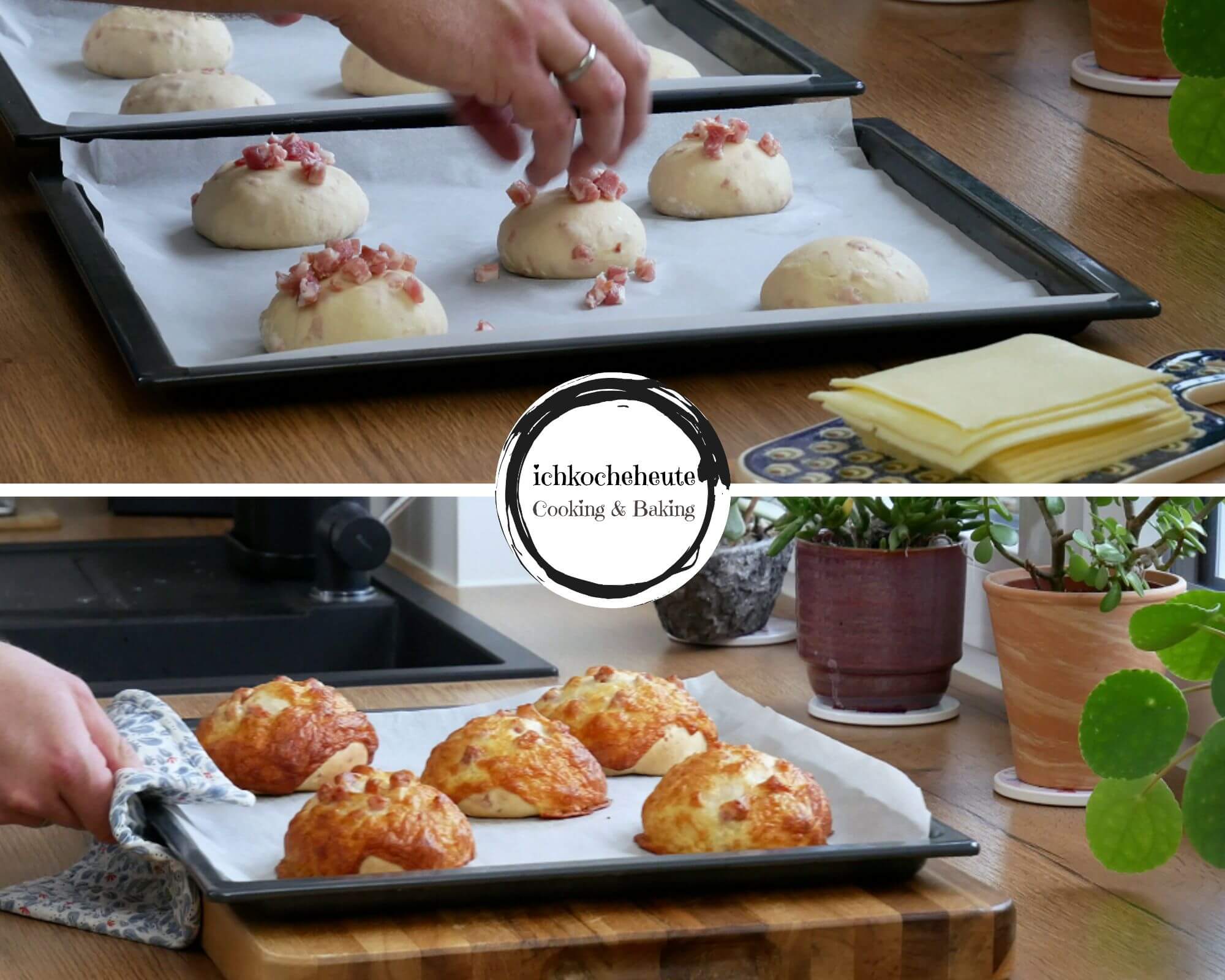 Baking Cheese Bread Rolls with Bacon Bits