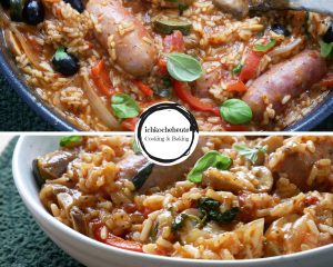 One Pot Reispfanne mit Salsiccia & Gemüse Servieren
